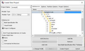 Lattix Project Configurer New Project Dialog Box